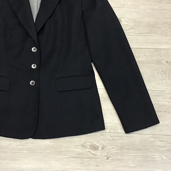 Tahari ASL Striped Navy Blue Petite Blazer - Picture 4 of 7